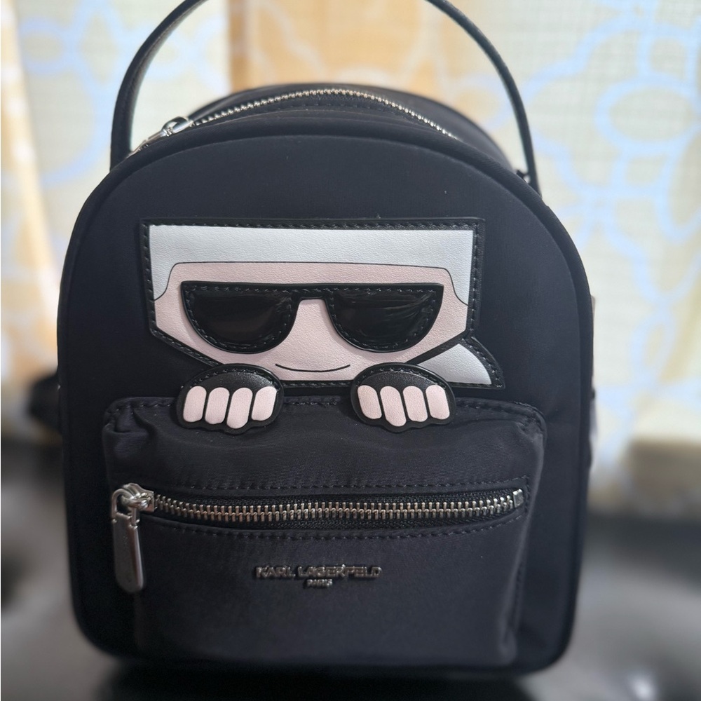 Karl Lagerfeld Black Backpack with Silver Accents